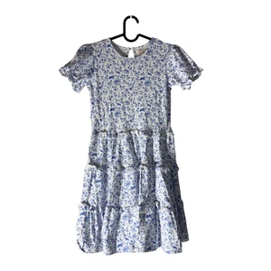Smockingbird White Blue Halloween Novelty Print Ruffle Tiered Dress Girls 10 - Picture 1 of 6