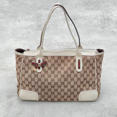 Gucci | Authentic Vintage Monogram GG Beige Red Green Canvas Bow Leather Bag - Image 1 of 4