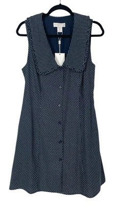 Nuevo con etiquetas Mini Vestido Caroline Constas Lunares Mezcla Lino Azul Marino Talla 6 Foto 1 de 4