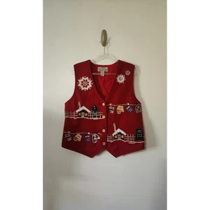 Chaleco Vintage Lana Navidad Invierno Apliques Rojo Cottagecore Hecho en India - Imagen 1 de 7