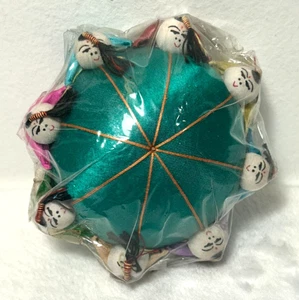 Vintage Oriental Silk Pincushion 8 Asian Figures Sewing Sealed S3 - Picture 1 of 4