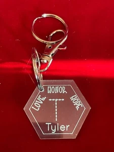 Initial T Name Tyler Love Honor Hope See Through Green Hexagon Keychain 4.5" - Picture 1 of 2
