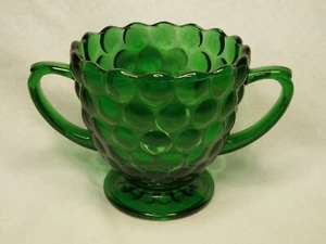 Anchor Hocking Green Bubble Glass Sugar Bowl - Picture 1 of 11