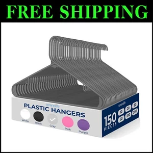 Ergonomic 150-Pack Plastic Hangers with Notch-Free Design - Ultimate Space Saver - Picture 1 of 9