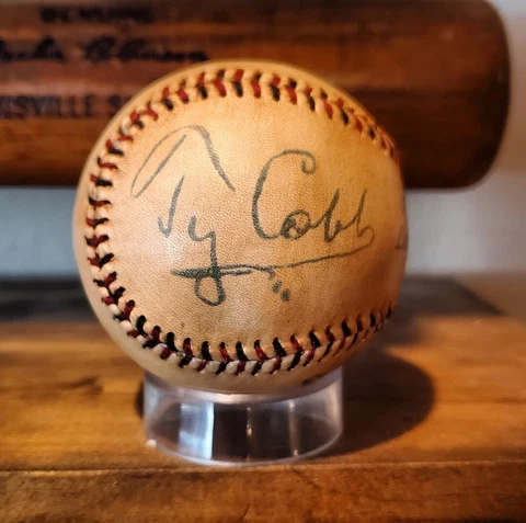Ty Cobb Autographed 1910s Baseball. Reproduction Souvenir Ball Cover