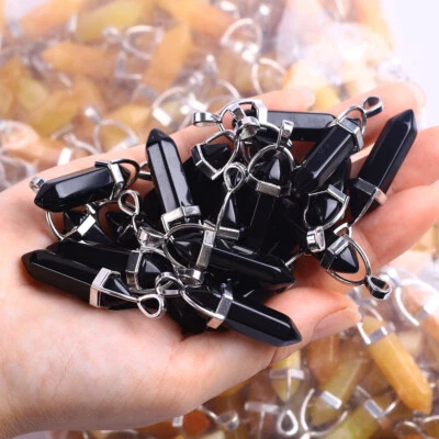 500pcs Natural Obsidian Stone Point Chakra Healing Gemstone Pendants Wholesale - Image 1 of 3
