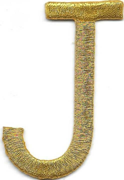 Gold Metallic Letter J Patch Script Iron-On Monogram Applique Jackets (2 3/8") - Image 1 of 1