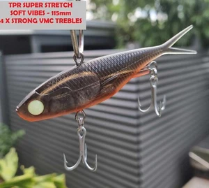 Soft Plastic TPR Vibe High Quality Fishing Lures VMC Trebles Barra Snapper 115mm - Picture 1 of 38