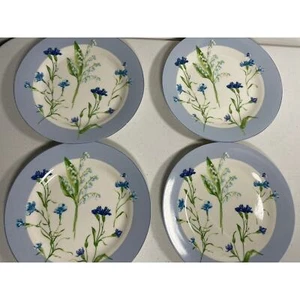 Laura Ashley Home 4-Semi-Bone China 8" Cake Plates Lily of the Valley Floral - Picture 1 of 9