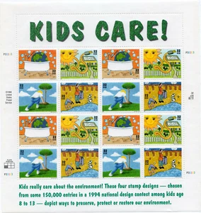 Scott #2954a Earth Day (Kids Care) Complete Sheet of 16 Stamps - MNH - Picture 1 of 2