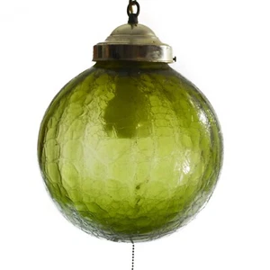 Lámpara oscilante Swag años 70 con globo de vidrio verde agrietado luz vintage - Imagen 1 de 14