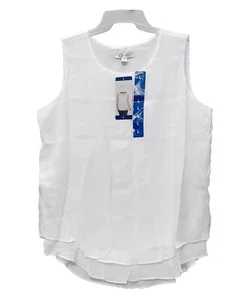 Cristina B sz:L Women's Lady Crew-neck Flowy Double Layer Top Tank Blouse White - Picture 1 of 7