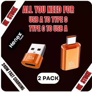 USB OTG Adapter USB 3.0 A Male To Type C Female Converter X 2 Fast Charger 240W - Picture 1 of 16