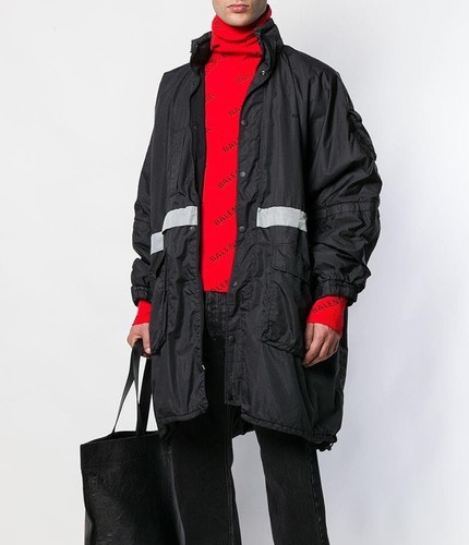 Giacca da uomo nera Balenciaga taglia 42 a righe riflettenti imbottita fodera parka