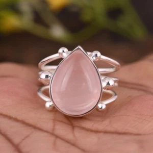 Beautiful Rose Quartz Gemstone 925 Sterling Silver Handmade Ring All Size - Picture 1 of 5