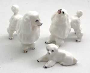 Vintage Miniatur Standard Französische Pudel Figur 3er Set Weiß Porzellan - Bild 1 von 5