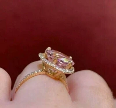 Alianza de oro amarillo de 14 quilates de morganita natural y diamantes con corazón de 3,30 quilates talla 6,5 Foto 1 de 4