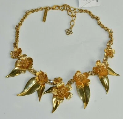 $790 NEW Oscar de la Renta Delicate Flowers Collar Necklace Gold  - Image 1 of 4
