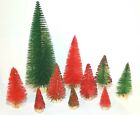 10pc 8" TALL Green & Red Holiday Set Mini Miniature Sisal Bottle Brush Trees