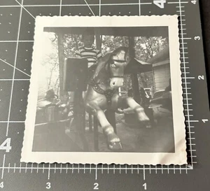1950s Boy on COIN OP Horse RIDING MACHINE Arcade Vintage Snapshot PHOTO - Picture 1 of 3