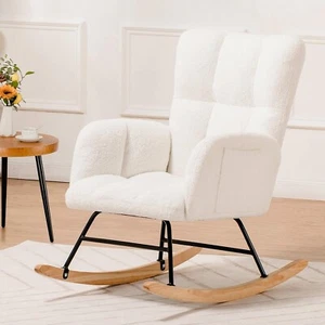 COMHOMA Nursery Rocking Chair, Teddy Upholstered Glider Rocking Chair with Si... - Picture 1 of 7
