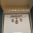 Sterling Blue Topaz & Diamond Necklace Earrings Set Boxed