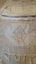 rideau ancien coton blanc dentelle incrustation au filets main@curtain old
