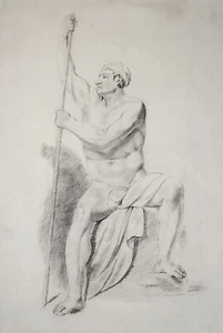 Early 19th century pencil study. Male nude/life drawing 1913 - Picture 1 of 4