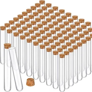 100 Pcs Glass Test Tubes with Cork Clear Stoppers Round Bottom Lab 20x150mm/35ml - Picture 1 of 8