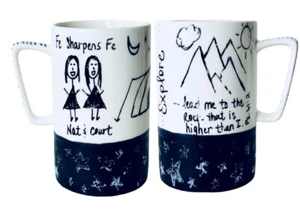 RARE Starbucks 2013 FE SHARPENS FE Kids Artistic Drawing Black White Mug NEW - Bild 1 von 7