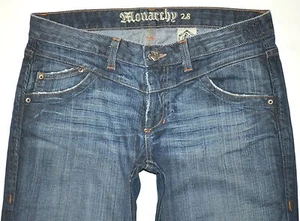 Monarchy Women's Drk Blue Flare Jeans Button Flaps 28 X 30.5 AWESOME MADE IN USA - Picture 1 of 12