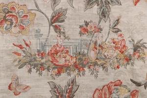 2 Custom Drapes ANCIENT EMPRESS Heirloom Oriental Toile Persimmon Natural LOOK! - Picture 1 of 6