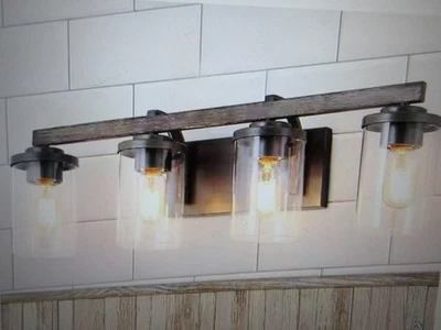 LNC Birdwood 28 in 4-Light Rust Gray Industrial Bathroom Vanity Light with Shade - Image 1 of 4