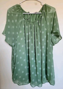 LAUREN CONRAD-GRÜN GEPUNKTET TRANSPARENT GEFÜTTERT TUNIKA TOP-BLUSE-GR-1X - Bild 1 von 3