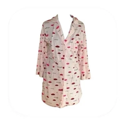 NWT Betsey Johnson M stretch cotton button up sleep shirt   $58 Retail - Image 1 of 4