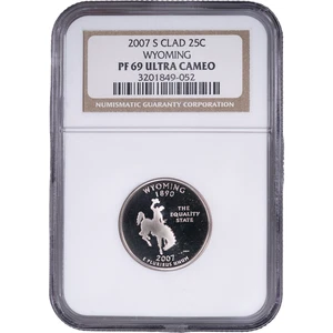 2007-S Clad Wyoming State Quarter - Proof ~ NGC PF 69 ULTRA CAMEO - Picture 1 of 2