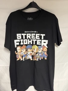 Street Fighter T-Shirt Nera Personaggi Chibi Logo Giapponese Gamer Tee M - Foto 1 di 8