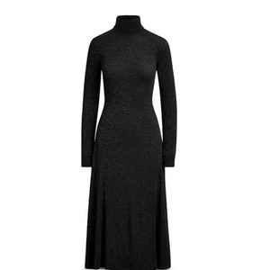 Lauren Ralph Lauren Metallic Turtleneck Black Fit & Flare Midi Dress Size M - Picture 1 of 14