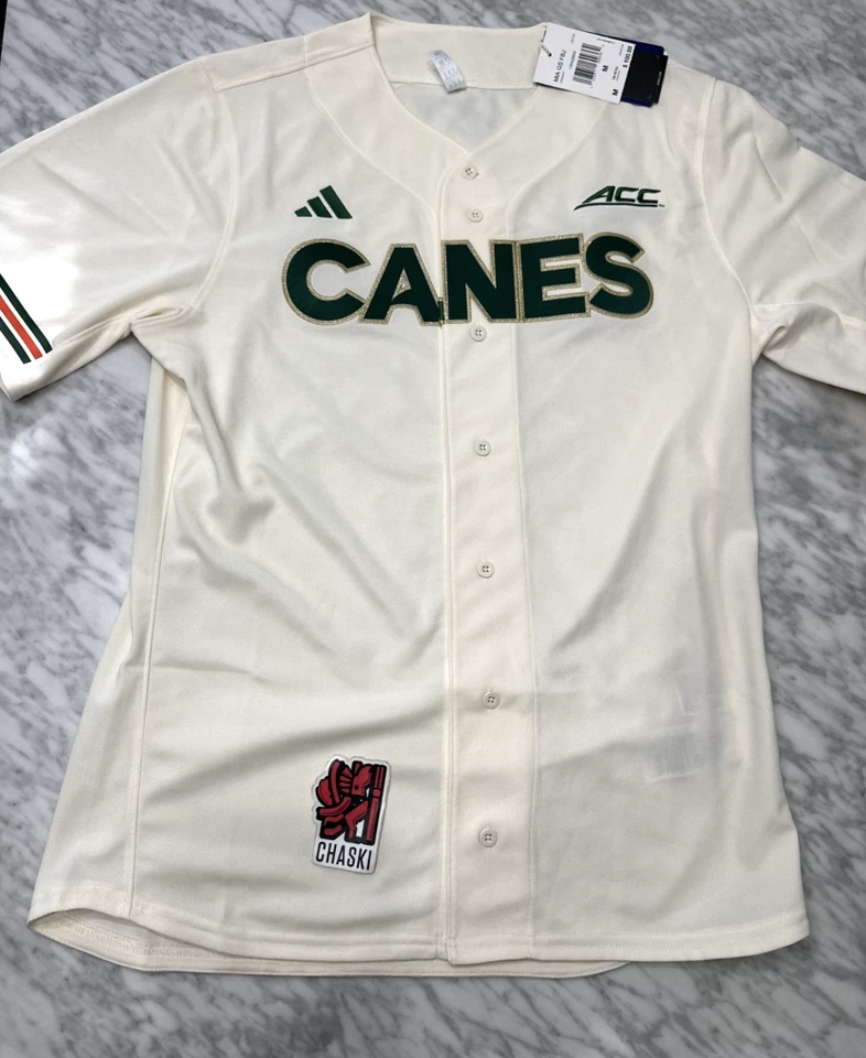 adidas Miami Hurricanes 2025 'CANES' Golden Trim Baseball Jersey JD0739 Size L