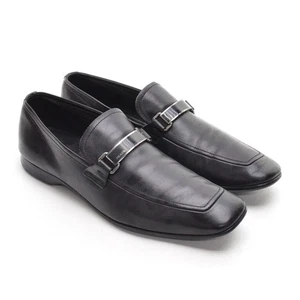 Men Prada 2697 Signature Pin Loafers UK 7.5 /US 8.5 Black Leather Slip On Shoes - Picture 1 of 9
