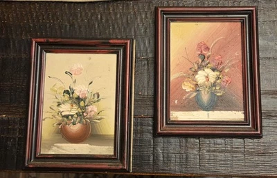 Pinturas al óleo enmarcadas en miniatura de flores de bodegón (2) Foto 1 de 4