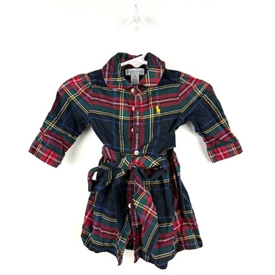 Vestido Ralph Lauren Niñas a Cuadros 3M Botones Manga Larga Cinturón Vacaciones Foto 1 de 4