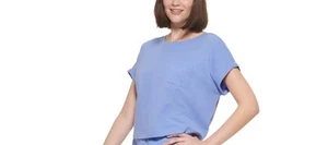 Calvin Klein Performance Bungee-Hem Pocket Cotton T-Shirt Blue Size XL NWT - Picture 1 of 8
