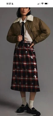 Falda larga forrada con flores apliques antropología Maeve adornada falda a cuadros  Foto 1 de 2