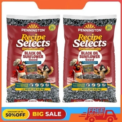 2 Pack Pennington Select Black Oil Sunflower Seed Wild Bird Dry Feed, 40 lb. Bag