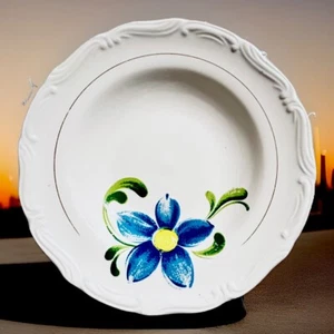 Portugal Coupe Blue Yellow Flower Embossed Ribbon Trim 10” Serving Bowl - Picture 1 of 9