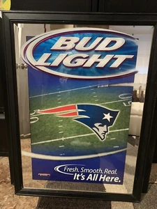 Bud Light NFL New England Patriots Football Beer Bar Mirror - Picture 1 of 3