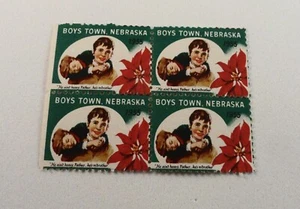 Bloque de 4:: Estampillas vintage de sellos de Navidad - 1955 BOYS TOWN Nebraska sin montar o nunca montada - Imagen 1 de 5