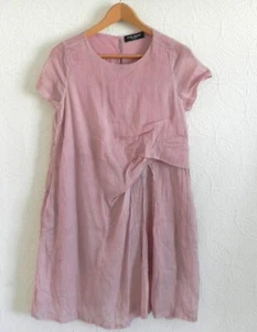Few Moda New York Dress Silk/Linen Short Sleeve Pockets Light Pink Ruched Size S - Picture 1 of 10