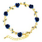 Royal Bleu Fleur Rose Avec Cristal Swarovski Floral Mariage Or T Bracelet